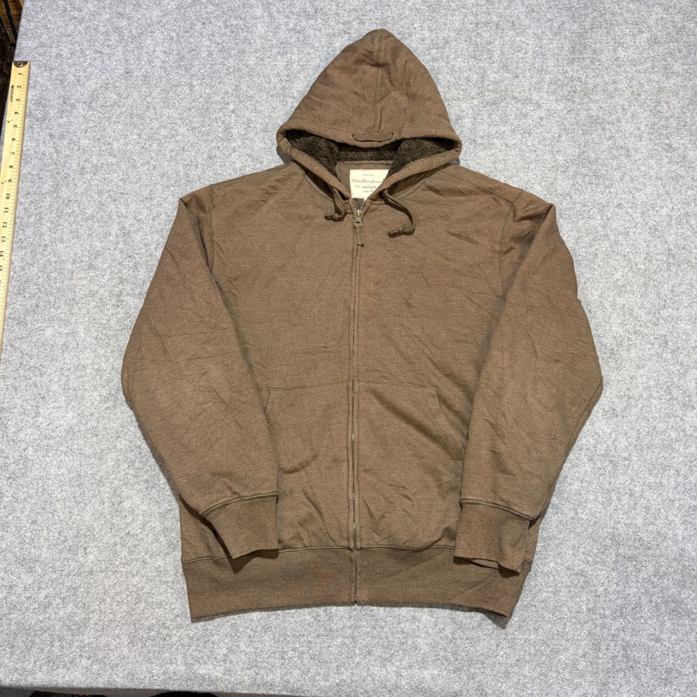 Weatherproof Vintage Mens Brown Full Zip Sherpa Lined Hooded Sweatshirt Size M